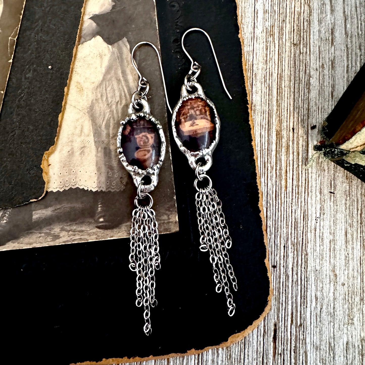 Road To Nowhere - Mismatched Vintage Dive Bar Bathroom Toilet / Sink Fine Silver Long Fringe Earrings
