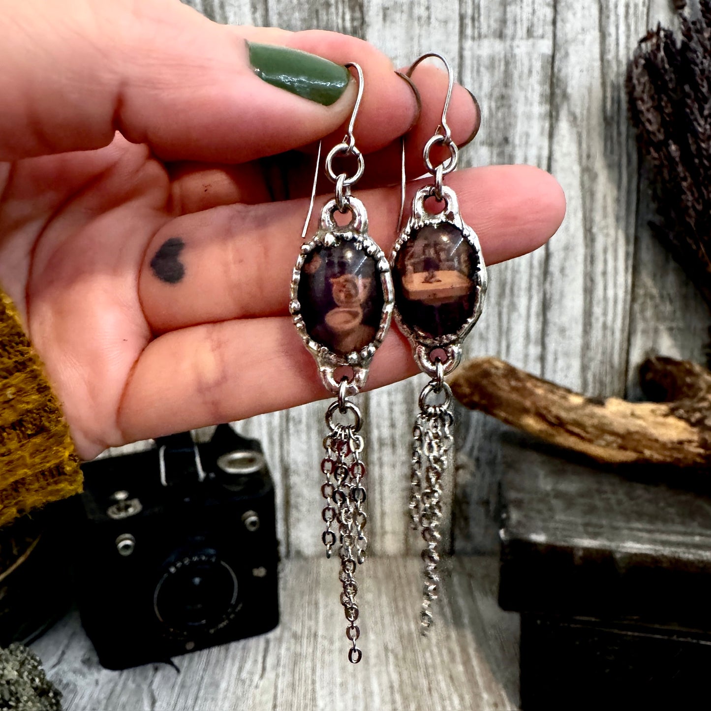 Road To Nowhere - Mismatched Vintage Dive Bar Bathroom Toilet / Sink Fine Silver Long Fringe Earrings