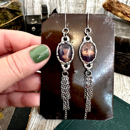 Road To Nowhere - Mismatched Vintage Dive Bar Bathroom Toilet / Sink Fine Silver Long Fringe Earrings