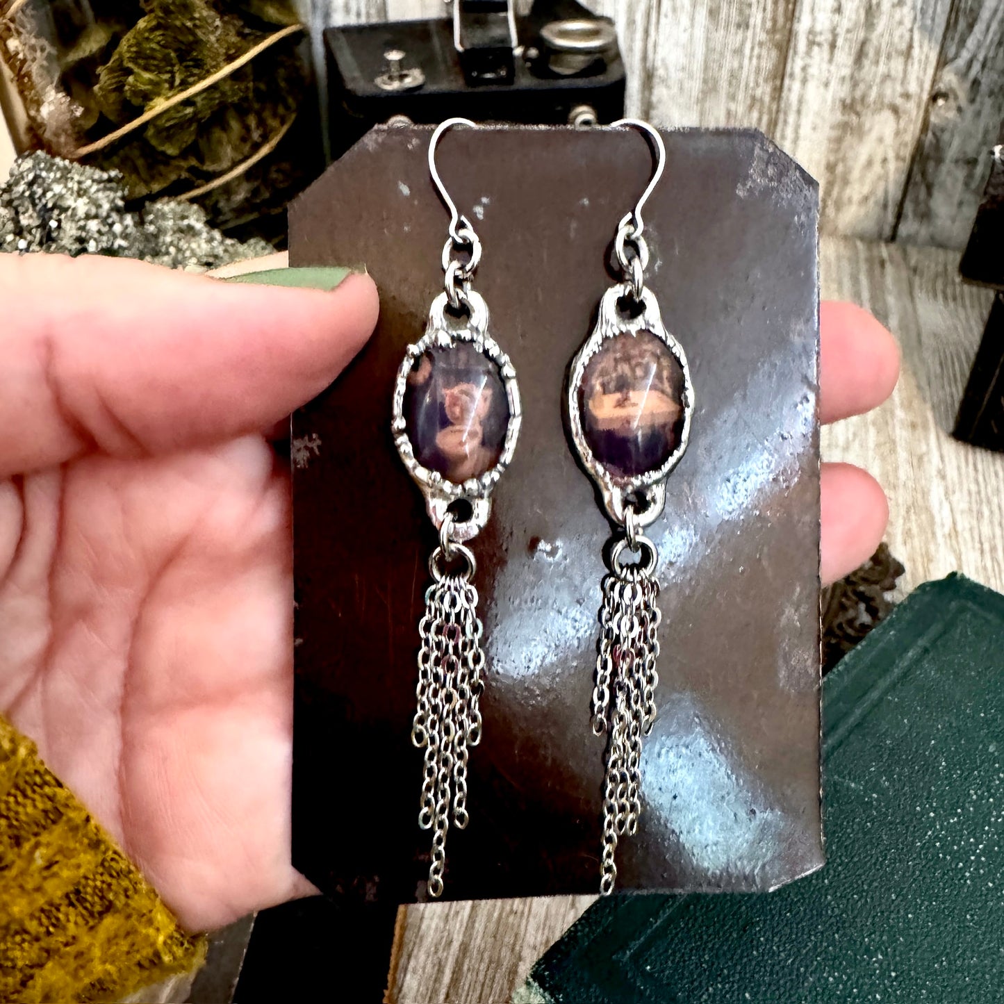 Road To Nowhere - Mismatched Vintage Dive Bar Bathroom Toilet / Sink Fine Silver Long Fringe Earrings