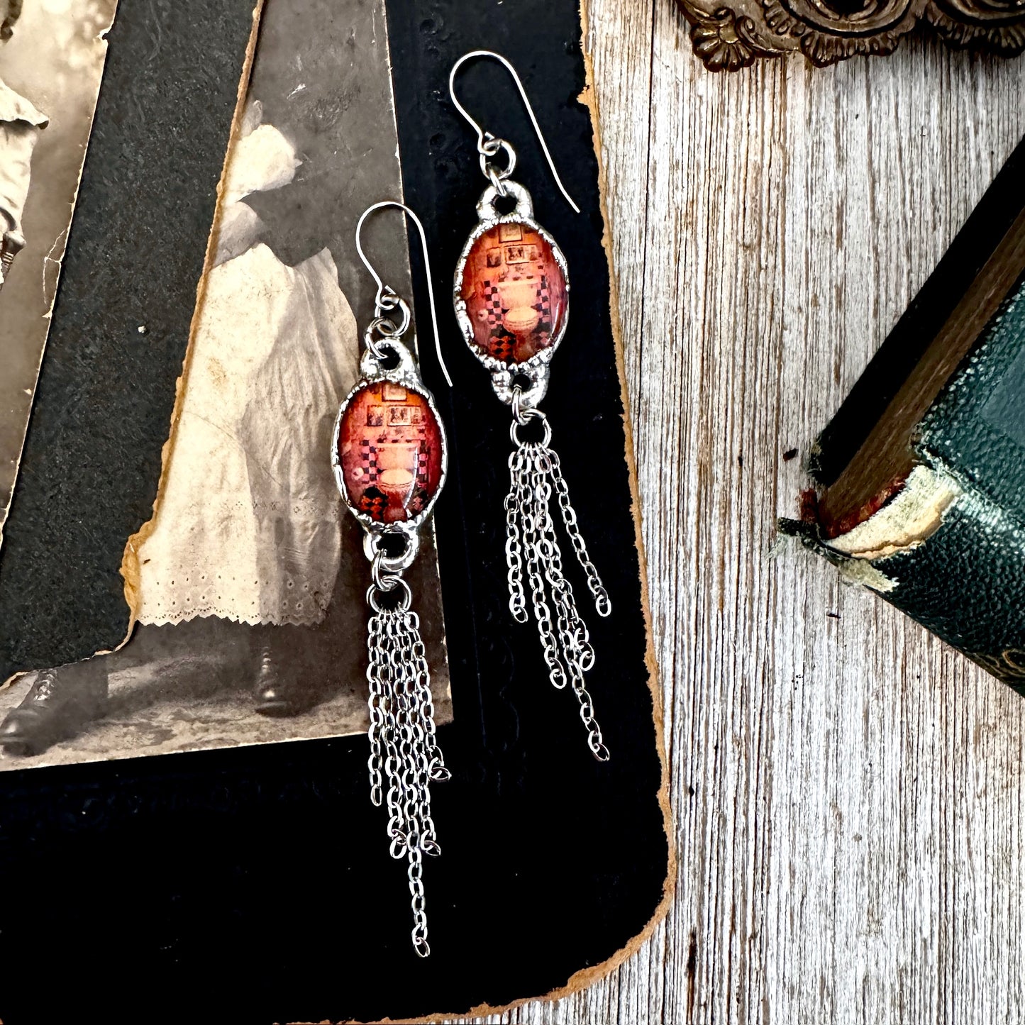 Road To Nowhere - Vintage Dive Bar Toilet Fine Silver Long Fringe Earrings