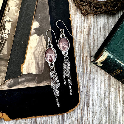 Road To Nowhere - Mismatched Vintage Bar / Deer Taxidermy  Fine Silver Long Fringe Earrings