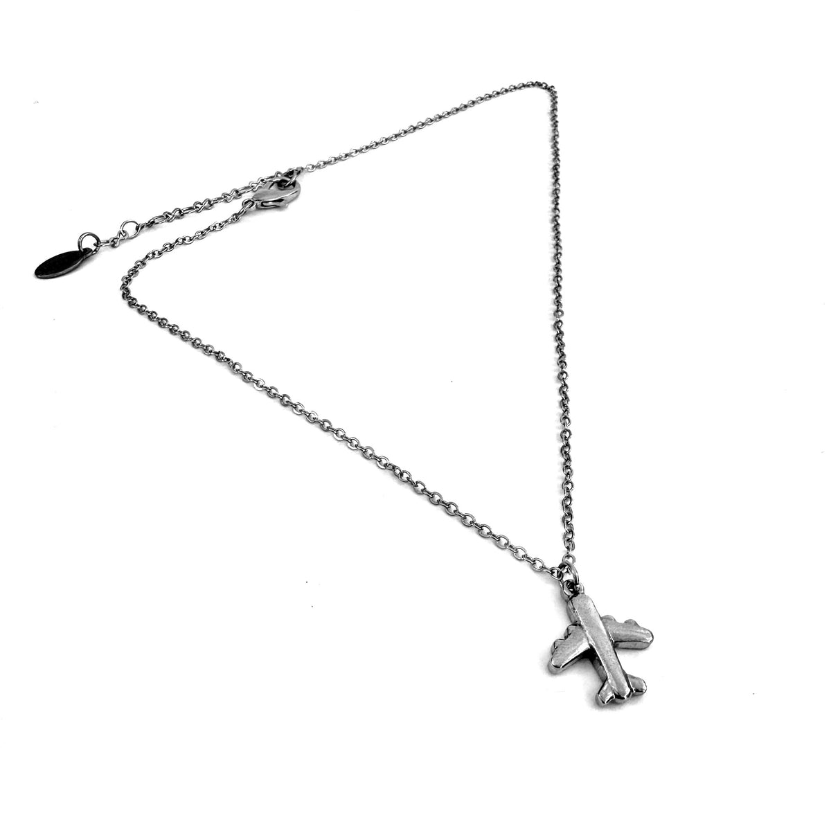 Airplane Charm stainless steel pendant necklace from the Lucky Charm Bar at Foxlark