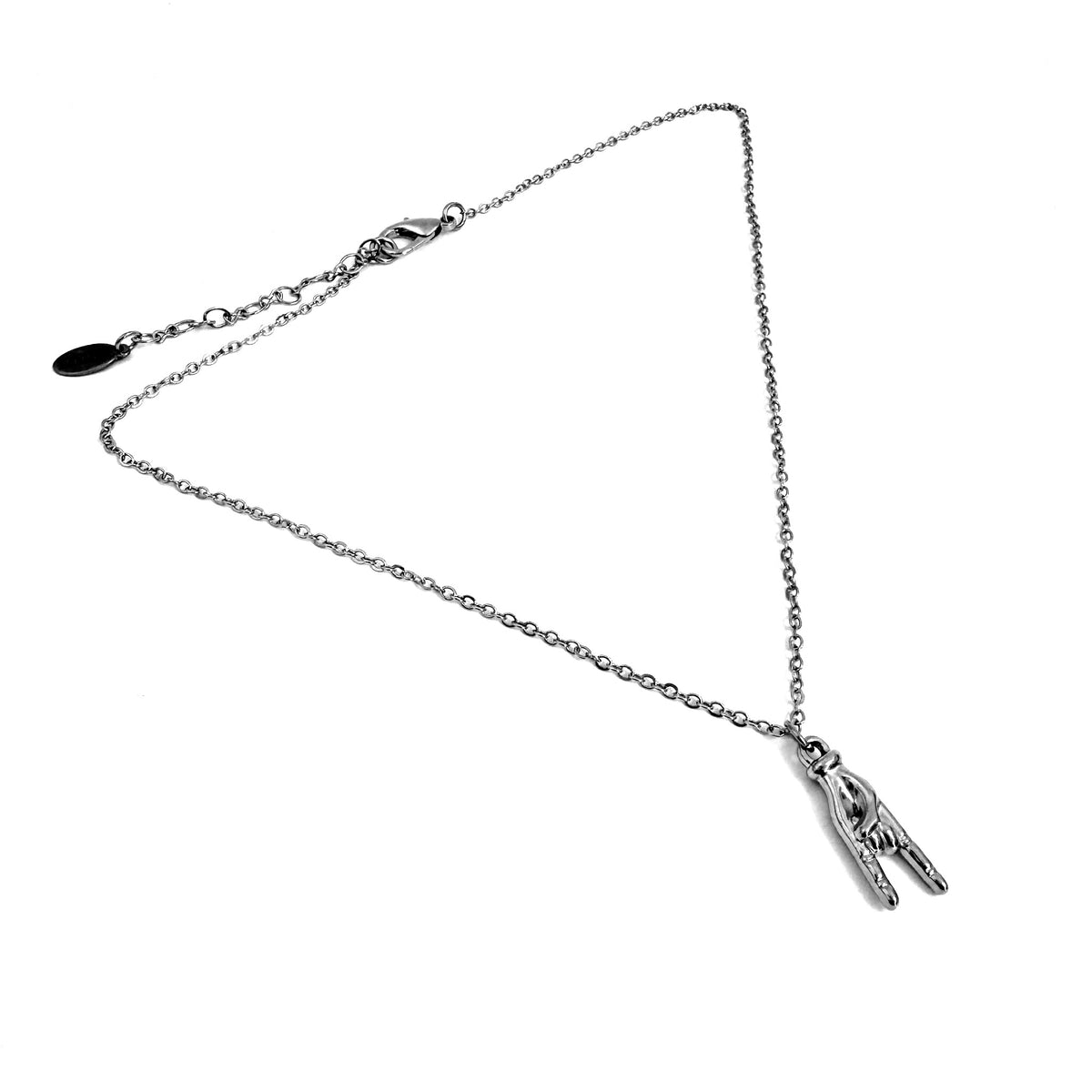 Rock On Hand Charm stainless steel pendant necklace from the Lucky Charm Bar at Foxlark