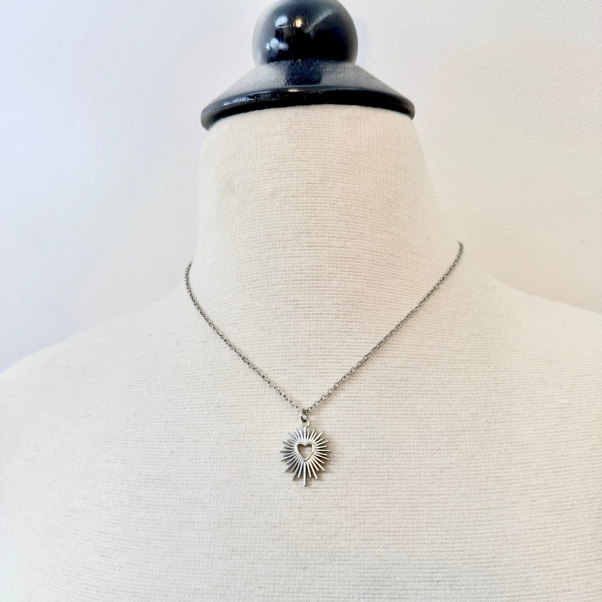Sunburst Heart Charm stainless steel pendant necklace from the Lucky Charm Bar at Foxlark