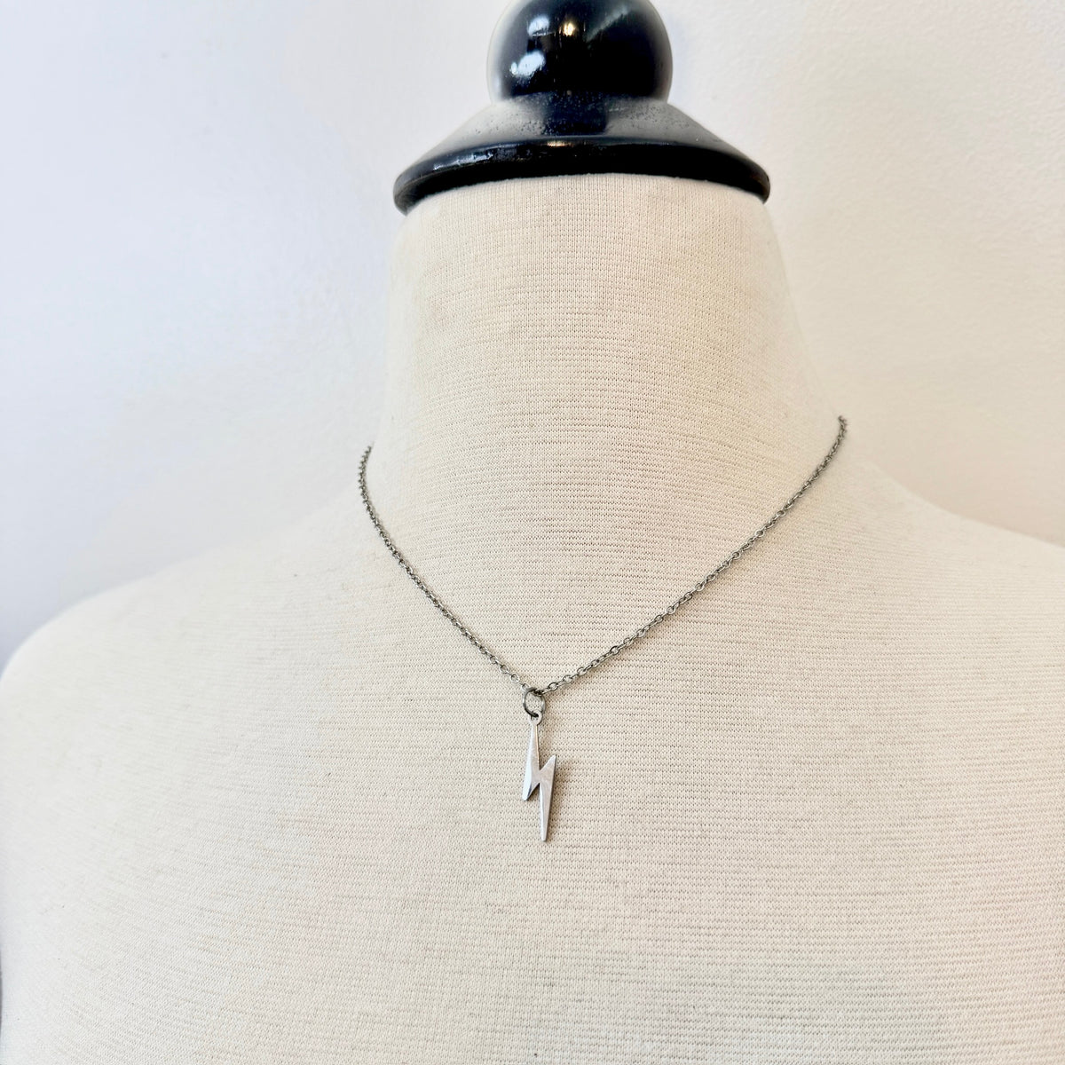 Lightning Bolt Charm stainless steel pendant necklace from the Lucky Charm Bar at Foxlark