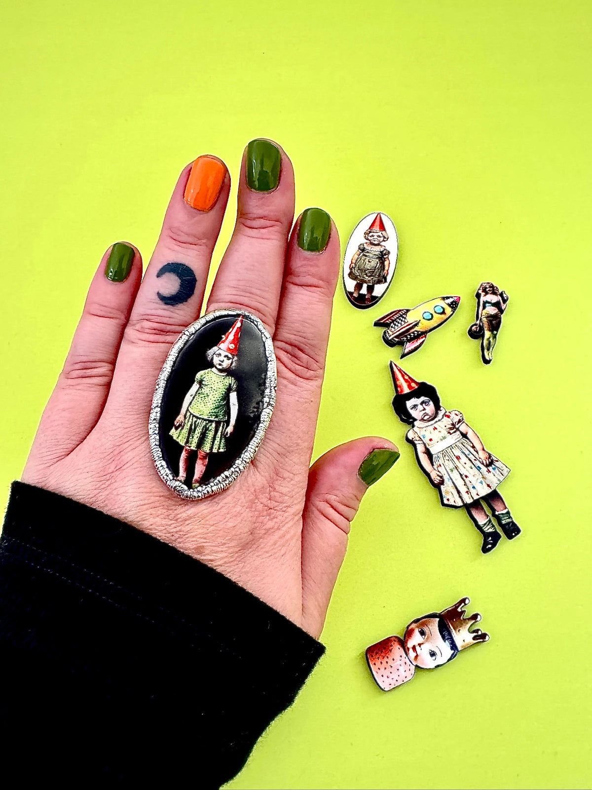 Party Girl statement ring by FOXLARK in fine silver, size 10, featuring a bold, intricate design on a silver band.