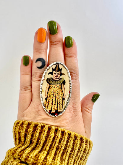 FOXLARK Party Girl statement ring in fine silver, size 8, from The Weirdlings Collection, featuring a bold, artistic design.