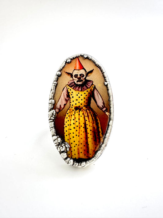 Clown Girl Statement Ring – Fine Silver, Size 7.5 | The Weirdlings Collection