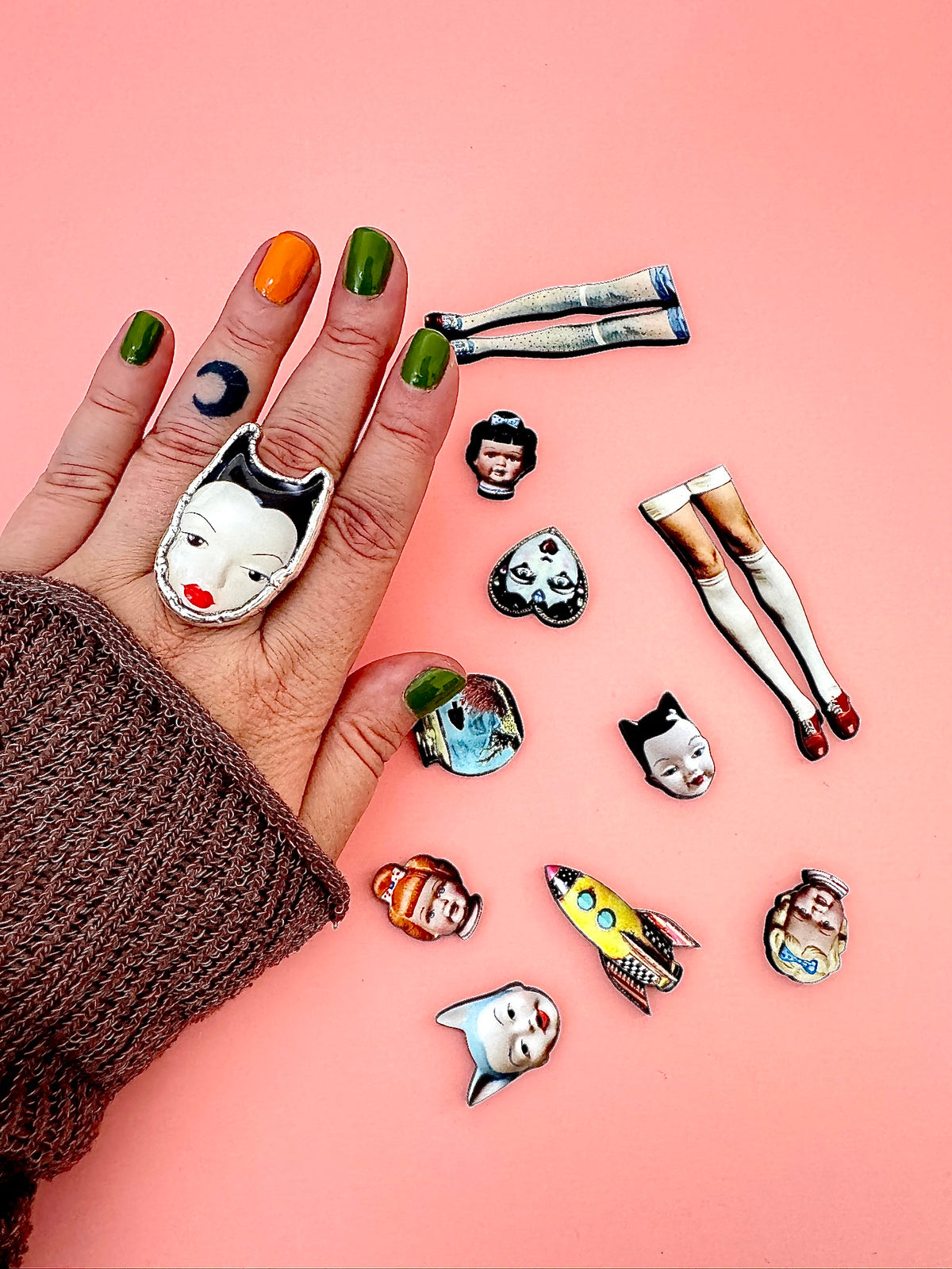 Doll Face Statement Ring – Fine Silver, Size 8.5 | The Weirdlings Collection