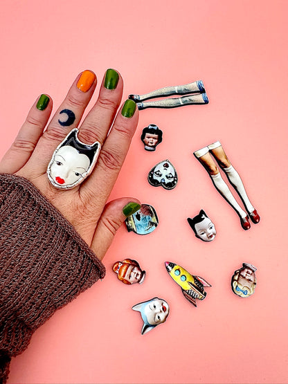 Doll Face Statement Ring – Fine Silver, Size 8.5 | The Weirdlings Collection