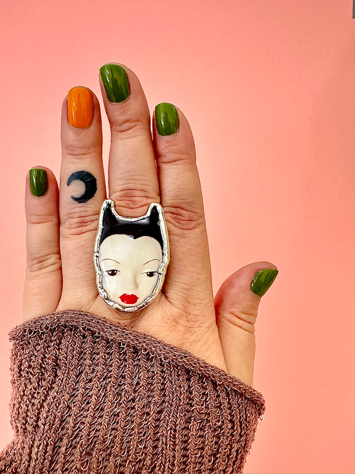 Doll Face Statement Ring – Fine Silver, Size 8.5 | The Weirdlings Collection