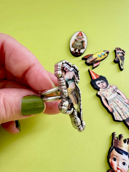 The Weirdlings Collection - Retro Pin-up Girl Ring | Size 9 | Fine Silver
