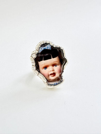 The Weirdlings Collection - Doll Head Ring | Size 9 | Fine Silver
