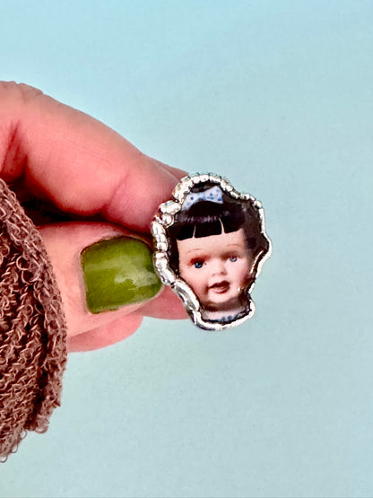 The Weirdlings Collection - Doll Head Ring | Size 9 | Fine Silver