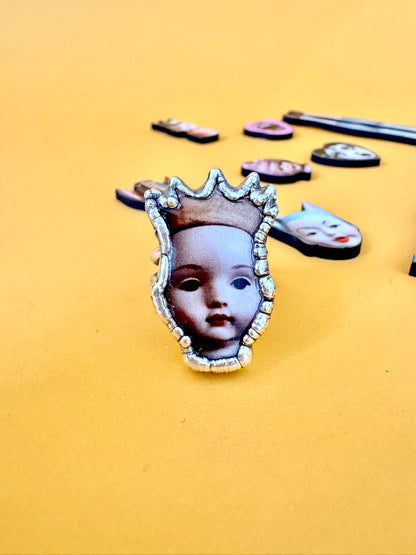 The Weirdlings Collection - Doll Head Ring | Size 8 | Fine Silver