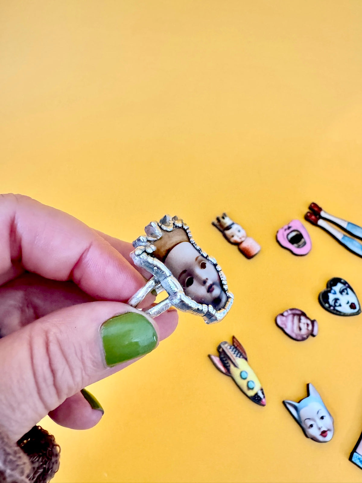 The Weirdlings Collection - Doll Head Ring | Size 8 | Fine Silver