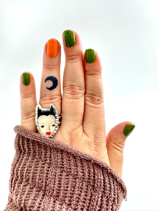 The Weirdlings Collection - Doll Head Ring | Size 7 | Fine Silver