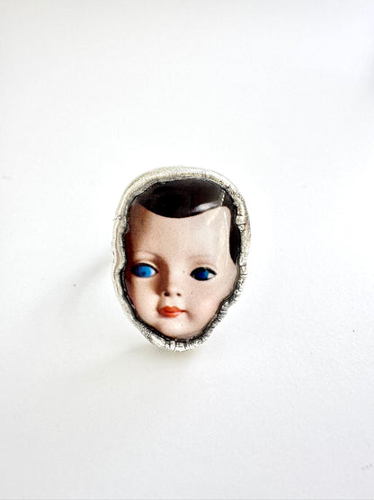 The Weirdlings Collection - Doll Head Ring | Size 10.5 | Fine Silver