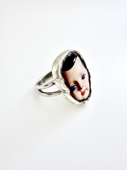 The Weirdlings Collection - Doll Head Ring | Size 10.5 | Fine Silver