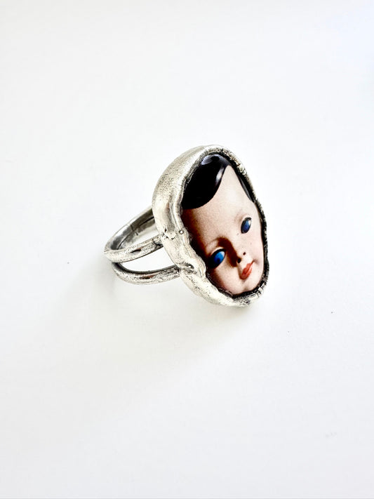 The Weirdlings Collection - Doll Head Ring | Size 10.5 | Fine Silver