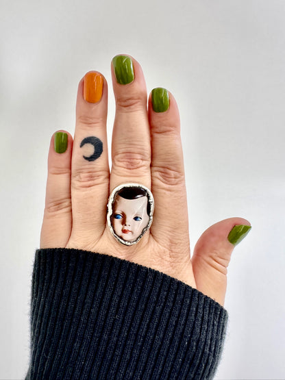 The Weirdlings Collection - Doll Head Ring | Size 10.5 | Fine Silver