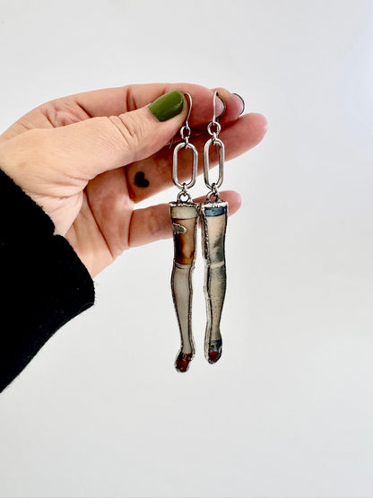 Mismatched Doll Leg Earrings – Long Dangle Statement Earrings, Fine Silver | The Weirdlings Collection