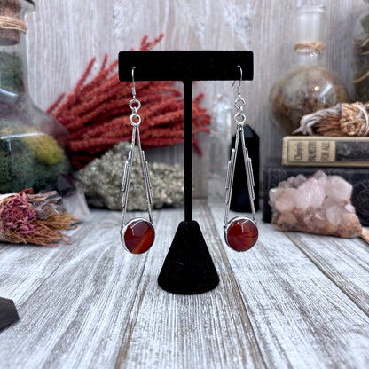 Red Carnelian Fine Silver Crystal Drop Earrings / Long Dangle Witchy Earrings