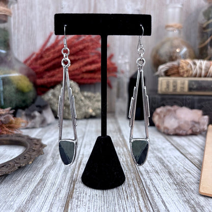 Spiderweb Obsidian Fine Silver Crystal Drop Earrings / Long Dangle Witchy Earrings