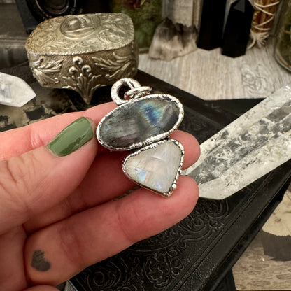 Multi Stone Labradorite Rainbow Moonstone Necklace Silver / Foxlark Collection