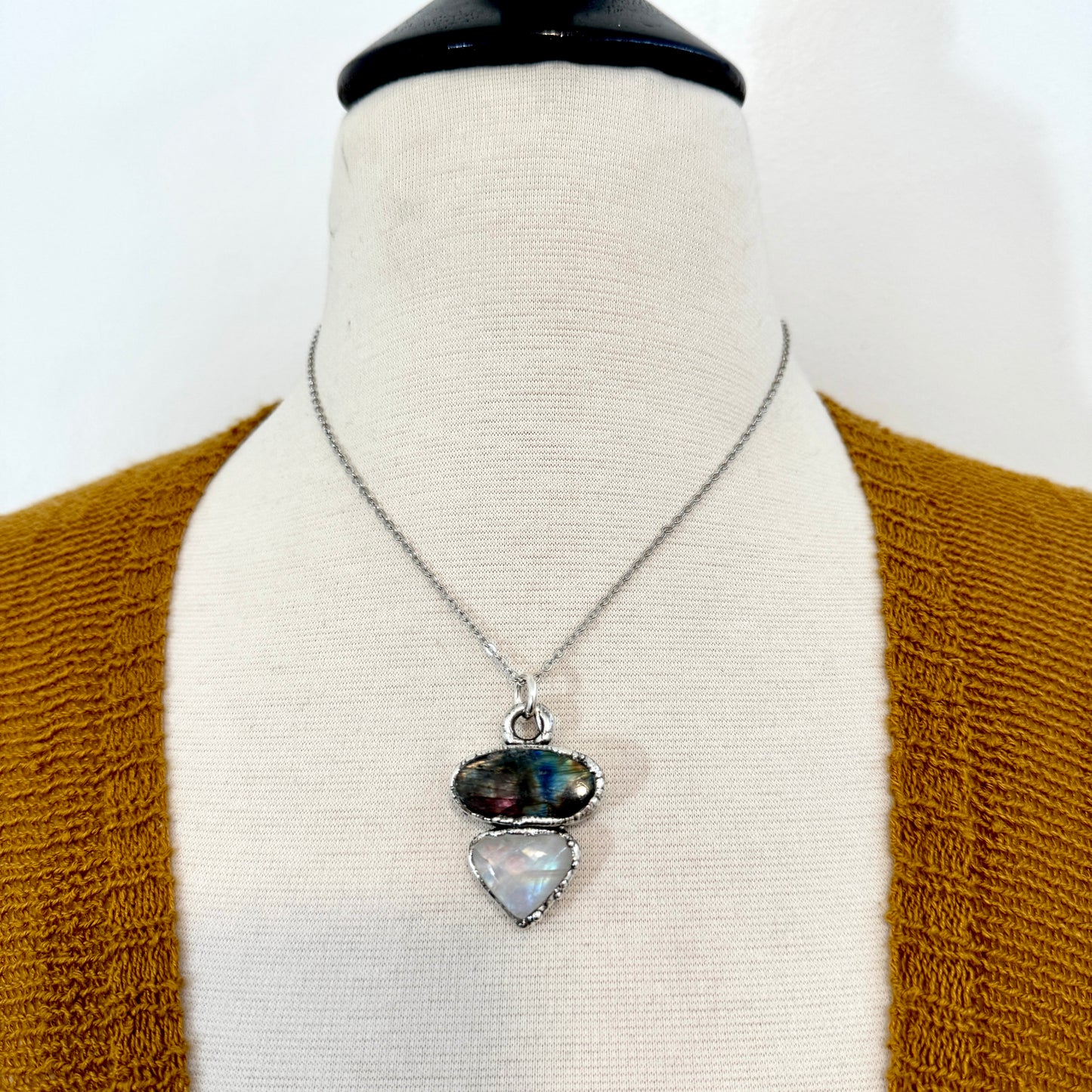 Multi Stone Labradorite Rainbow Moonstone Necklace Silver / Foxlark Collection