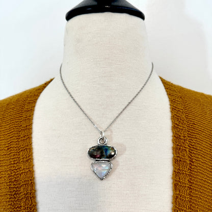 Multi Stone Labradorite Rainbow Moonstone Necklace Silver / Foxlark Collection