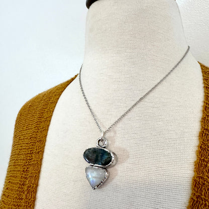 Multi Stone Labradorite Rainbow Moonstone Necklace Silver / Foxlark Collection