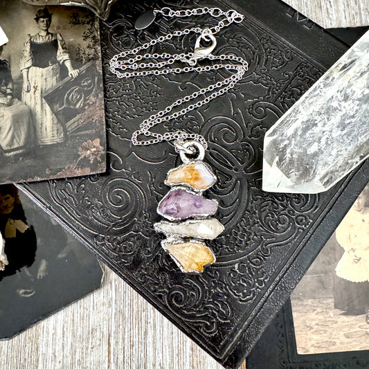 Multi Stone Raw Amethyst Citrine Clear Quartz Necklace Silver / Foxlark Collection