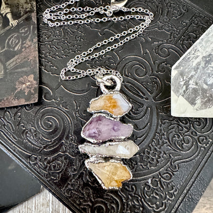Multi Stone Raw Amethyst Citrine Clear Quartz Necklace Silver / Foxlark Collection