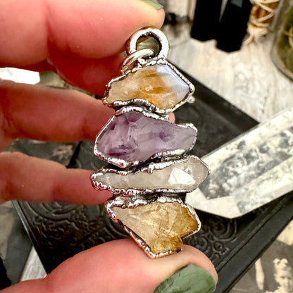 Multi Stone Raw Amethyst Citrine Clear Quartz Necklace Silver / Foxlark Collection