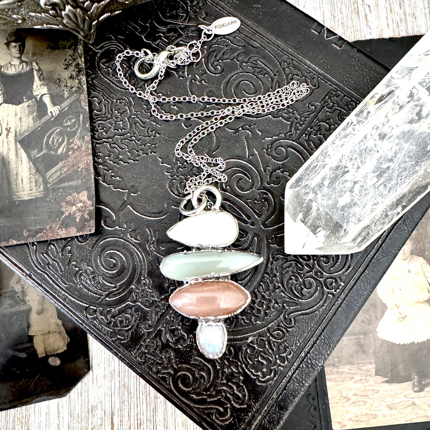 Multi Stone Rainbow Moonstone Chalcedony Peach Moonstone Necklace Silver / Foxlark Collection