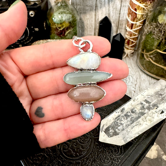 Multi Stone Rainbow Moonstone Chalcedony Peach Moonstone Necklace Silver / Foxlark Collection