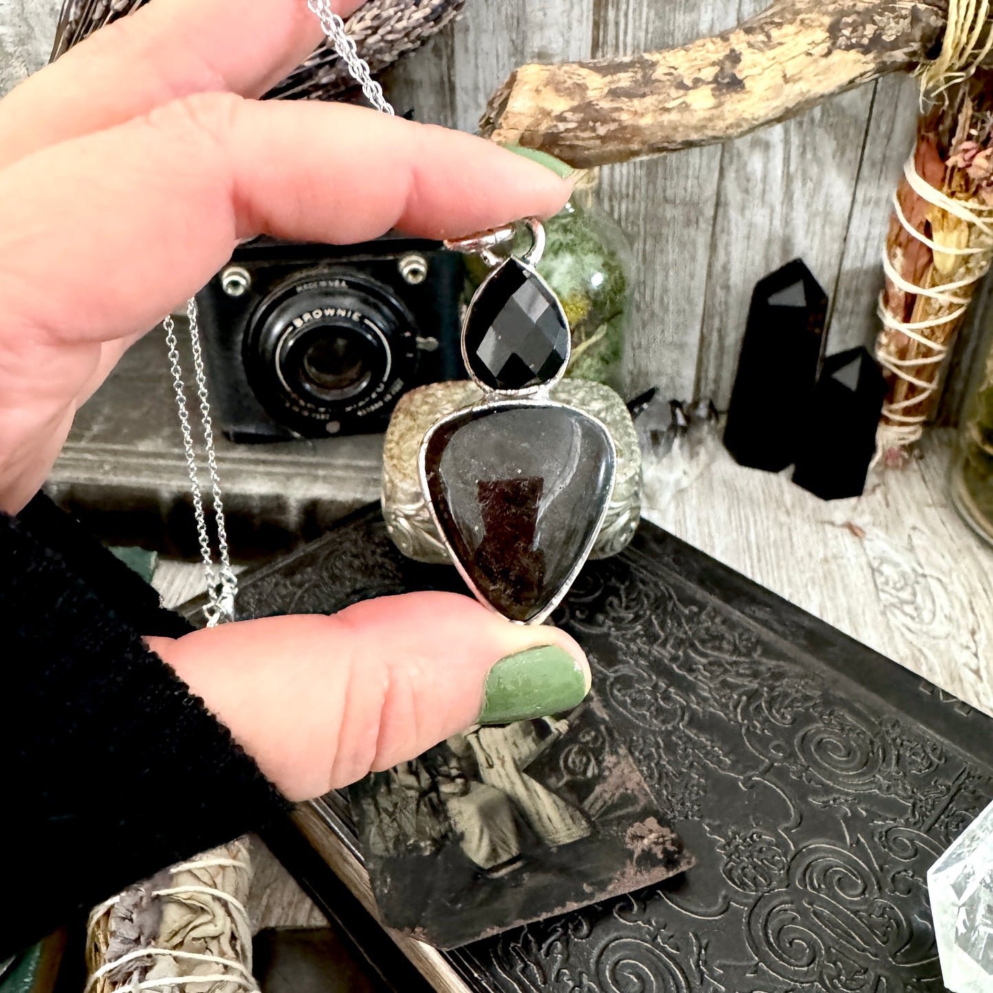Multi Stone Black Onyx Silver Sheen Obsidian Necklace Silver / Foxlark Collection