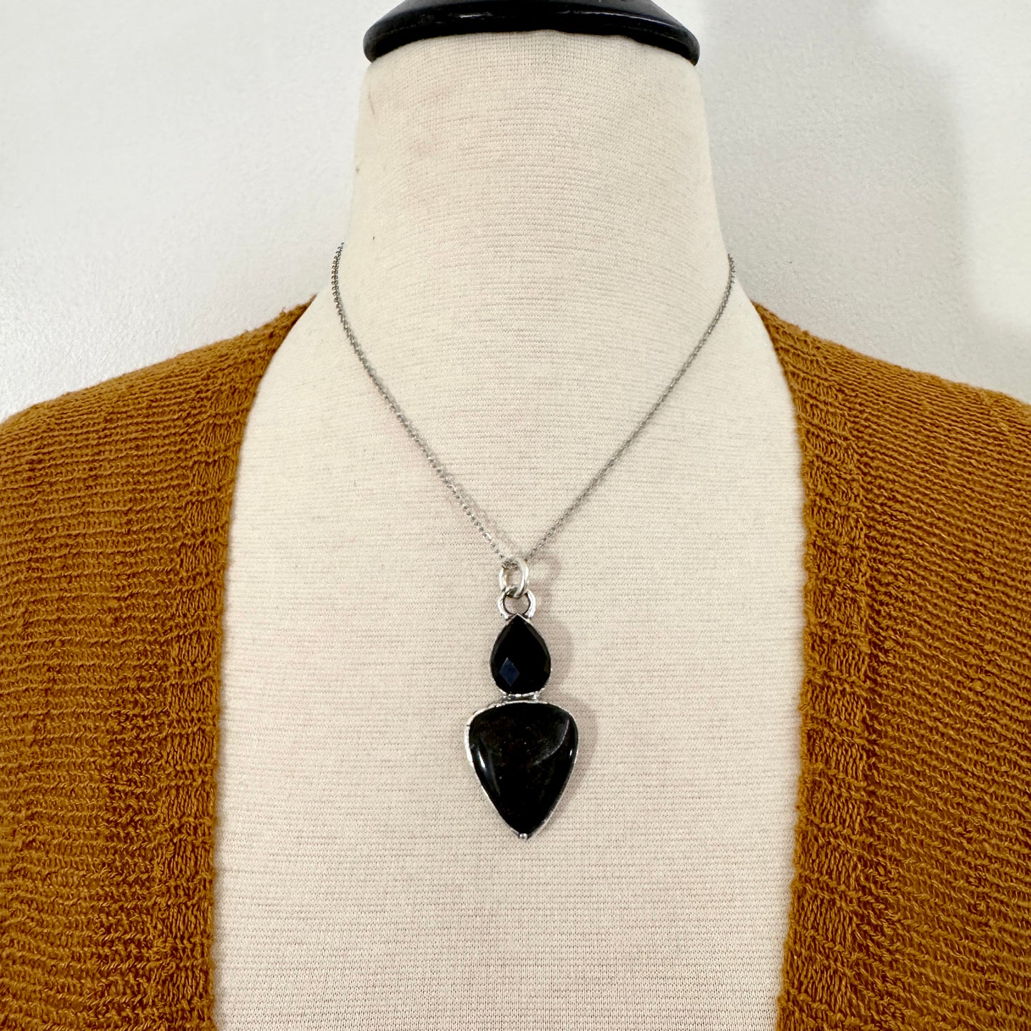 Multi Stone Black Onyx Silver Sheen Obsidian Necklace Silver / Foxlark Collection