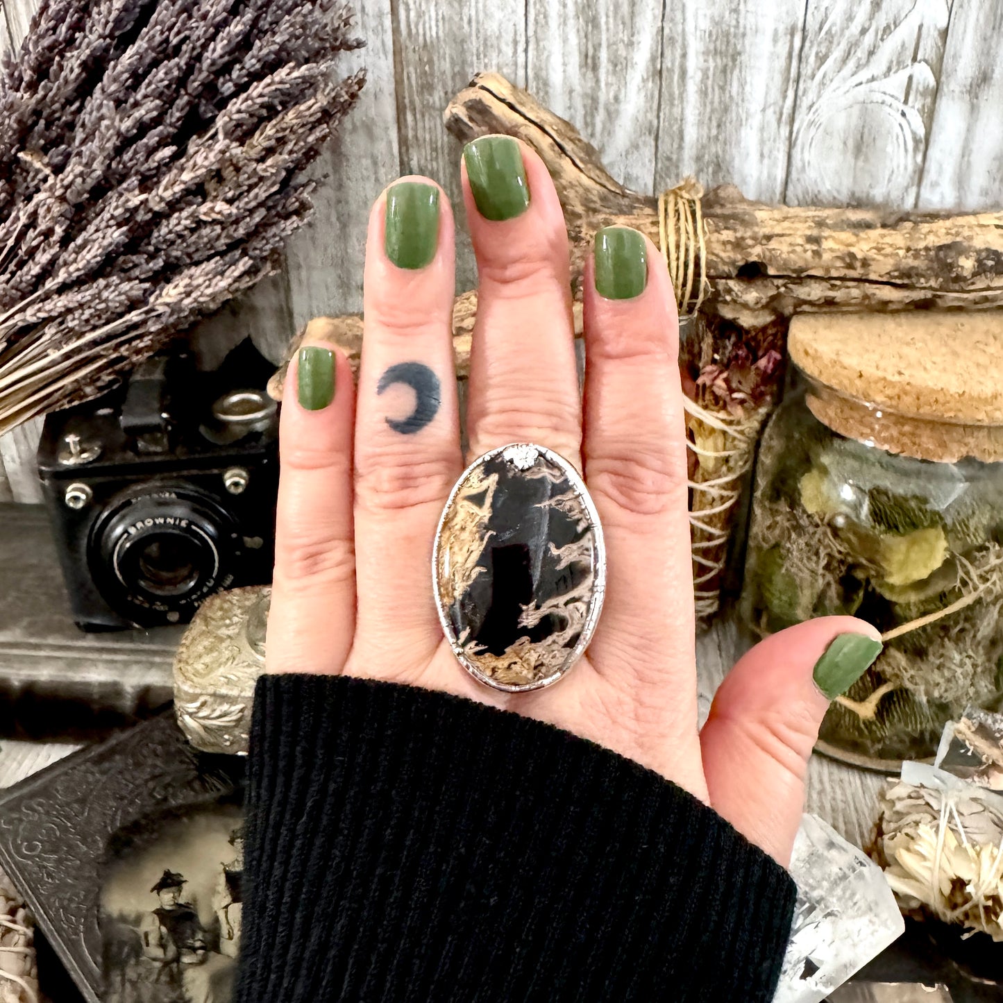 Fossilized Palm Root Crystal Ring Fine Silver Size 10 / Foxlark Collection - One of a Kind