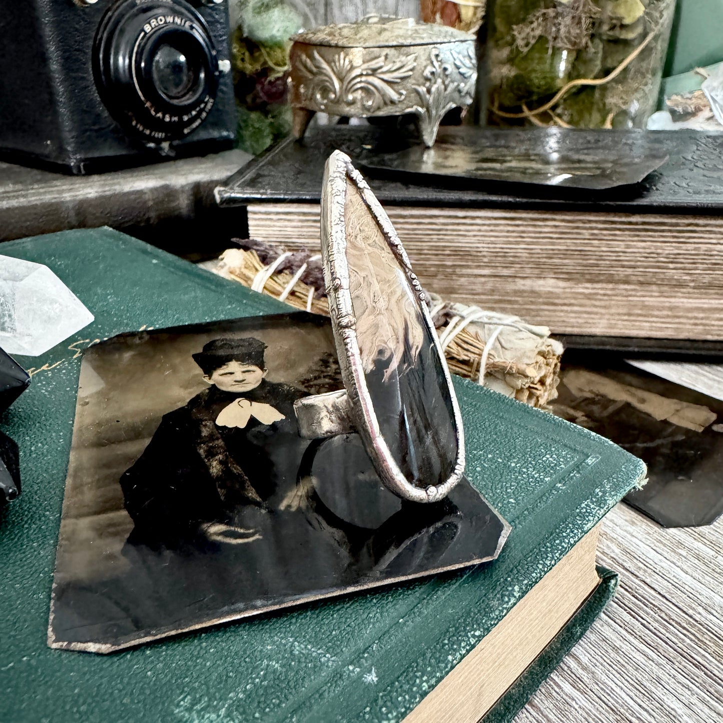 Fossilized Palm Root Crystal Ring Fine Silver Size 6.5 / Foxlark Collection - One of a Kind