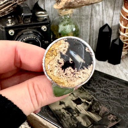 Fossilized Palm Root Crystal Ring Fine Silver Size 9 / Foxlark Collection - One of a Kind
