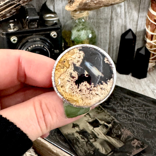 Fossilized Palm Root Crystal Ring Fine Silver Size 9 / Foxlark Collection - One of a Kind