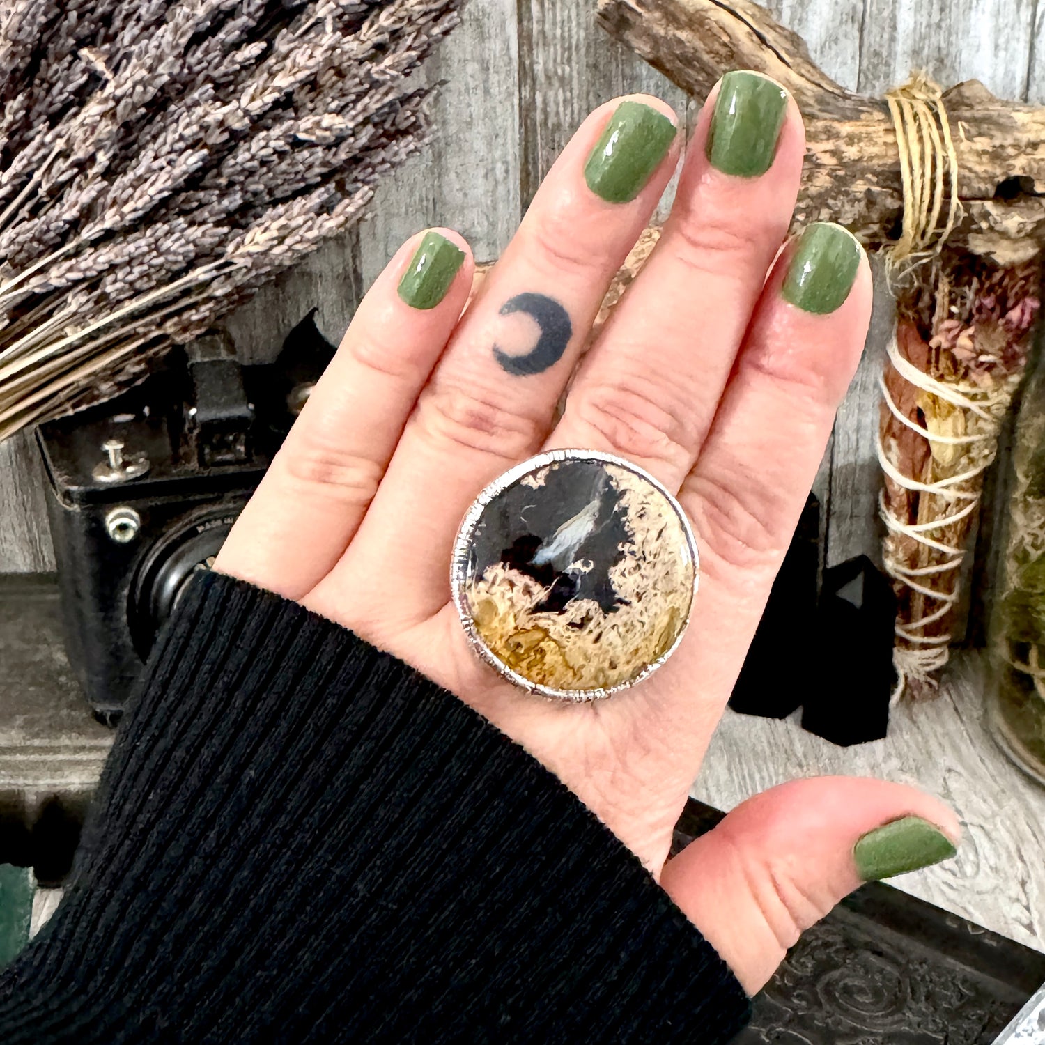 Fossilized Palm Root Crystal Ring Fine Silver Size 9 / Foxlark Collection - One of a Kind FOXLARK