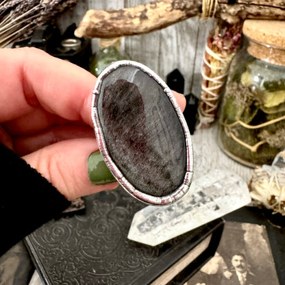 Silver Sheen Obsidian Crystal Ring Fine Silver Size 8.5 / Foxlark Collection - One of a Kind