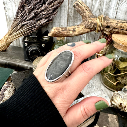 Silver Sheen Obsidian Crystal Ring Fine Silver Size 8.5 / Foxlark Collection - One of a Kind