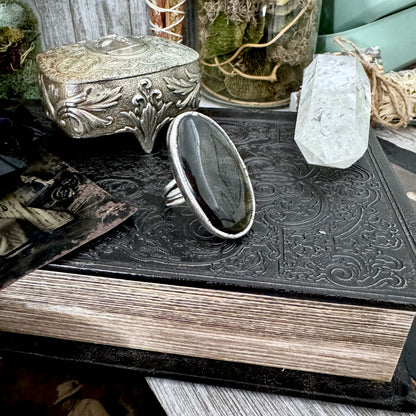Golden Sheen Obsidian Crystal Ring Fine Silver Size 8.5 / Foxlark Collection - One of a Kind