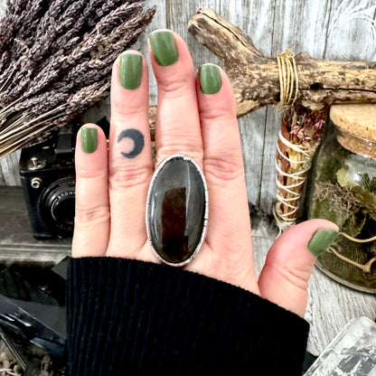 Golden Sheen Obsidian Crystal Ring Fine Silver Size 8.5 / Foxlark Collection - One of a Kind