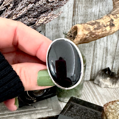 Black Obsidian Crystal Ring Fine Silver Size 7 / Foxlark Collection - One of a Kind